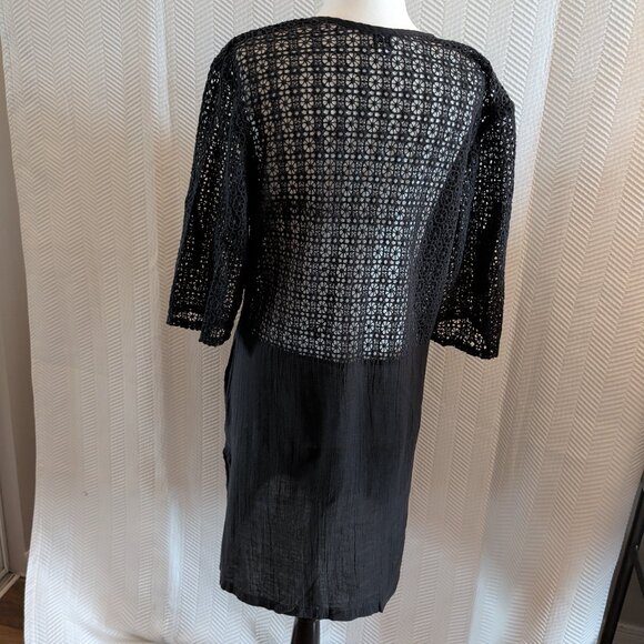 Echo New York Black Cotton Crochet Swim Cover-up Size Medium Beach Vacation Pool - Picture 2 of 10